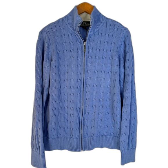 LRL Ralph Lauren Active Blue Mock Neck Full Zip Cable Knit Sweater Size XL - Picture 1 of 9